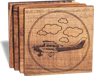 Private Aircraft Coaster Set - Pilot Gifts Ideas For Retirement Aviation Home Accessories Copilot Presents