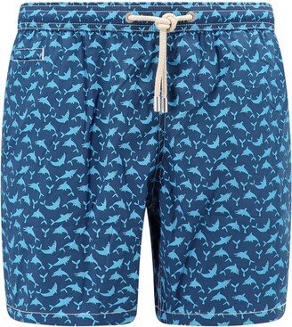 Dolphin Pose Printed Drawstring Swim Shorts