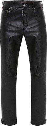 Cropped Slim-Cut Leather Trousers