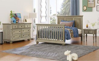 Aoolive 3 Pieces Nursery Sets Traditional Style Full Bed + Nightstand +Dresser, Kids Bedroom Sets