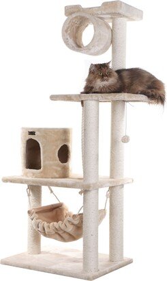 62 Real Wood Cat Tree & Hammock With Scratch Posts