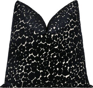 Black Leopard Cut Velvet Pillow Cover | Noir Designer Throw, , , Xl Lumbar