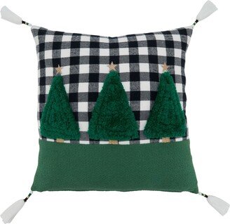 Saro Lifestyle Trees Design Plaid Throw Pillow, 18 x 18