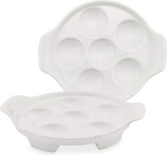 Cornucopia Brands- 6.5 Ceramic Escargot Plates, White 2pk