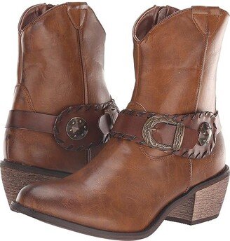 Dev (Burnished Brown Faux Leather/Concho Belt) Cowboy Boots