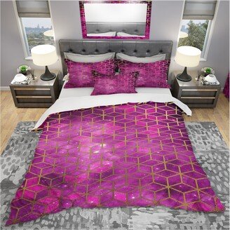 Designart 'Yellow Cubes over Pink Night Sky' Modern & Contemporary Bedding Set - Duvet Cover & Shams