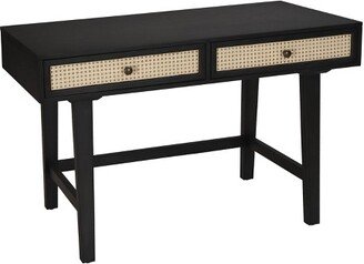 Archie Two Toned Cane Writing Desk Black with Natural Cane - Abbyson Living