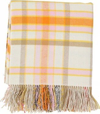 Check-Printed Fringed Reversible Blanket