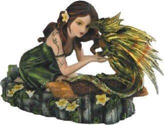 Q-Max 6.75W Green Forest Fairy with Baby Dragon Statue Fantasy Decoration Figurine