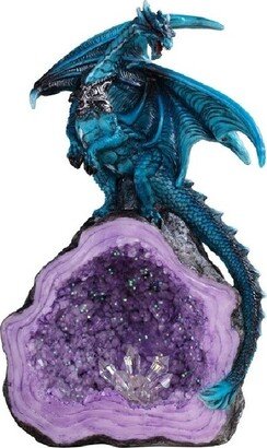 Q-Max 8H Blue Dragon Guarding Purple Crystal Cave Statue Fantasy Decoration Figurine