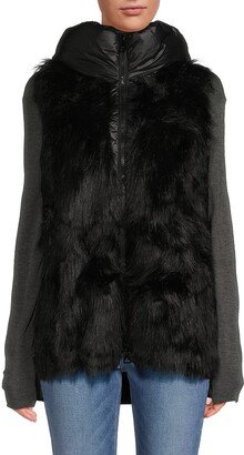 DKNY Women's Faux Fur Hooded Puffer Vest