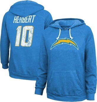 Women's Threads Justin Herbert Powder Blue Distressed Los Angeles Chargers Name and Number Pullover Hoodie