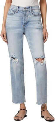 Womens Distressed Frayed Hem Boyfriend Jeans