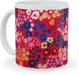 Mugs: Modern Retro Floral - Multi Ceramic Mug, White, 11Oz, Multicolor