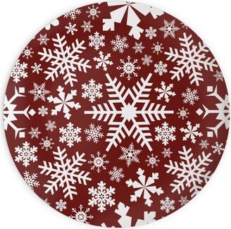 Plates: Christmas White Snowflakes On Red Background Plates, 10X10, Red