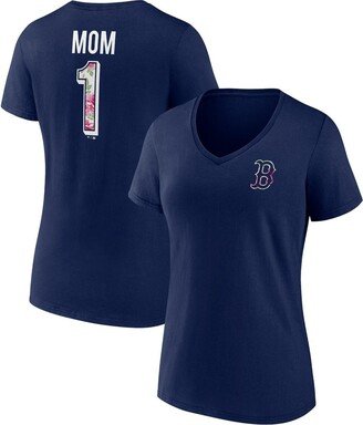 Women's Navy Boston Red Sox Mother's Day Plus Size Best Mom EverÂ V-Neck T-shirt