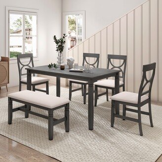 Nestfair 6-Piece Wood Dining Table Set with Bench and 4 Chairs