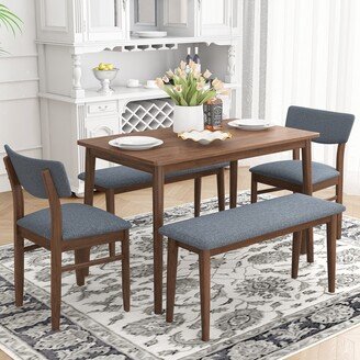 RASOO Retro 5-Piece Dining Table Set with Rubberwood Frame and Grey Fabric Cushioned Chair