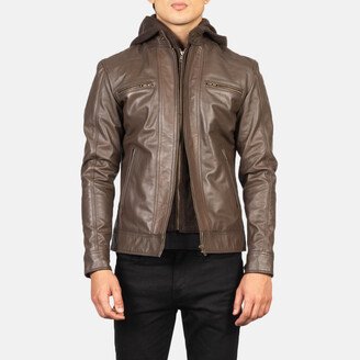 Hector Brown Hooded Leather Biker Jacket