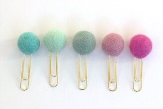 Bookmark Clip- Felt Ball Page Marker- Set Of 5- Pink & Turquoise Colors- Planner Accessories - Pom Poms 1