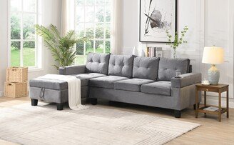 EDWINRAYLLC Modern L Shape Sectional Sofa Set 4 Seat Velvet Fabric Couch Set with 2 Cup Holder and Storage Chaise for Living Room