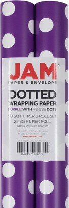 JAM Paper & Envelope 2ct Polka Dots Gift Wrap Purple/White