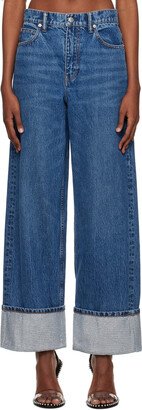 Blue Crystal Cuff Straight Jeans