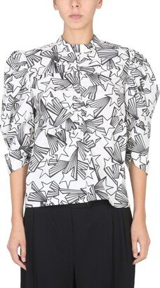 Allover Star Printed Puff-Sleeved Shirt