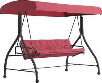 Emma and Oliver 3-Seat Outdoor Steel Converting Patio Swing and Bed Canopy Hammock in Maroon