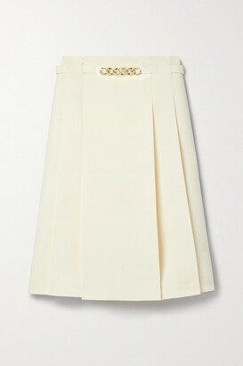 Chain-embellished Pleated Wool And Silk-blend Skirt - White