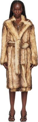 Beige Printed Faux-Fur Coat