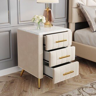 EYIW Upholstered Wooden Nightstand with 3 Drawers and Metal Legs&Handles,Fully Assembled Except Legs&Handles