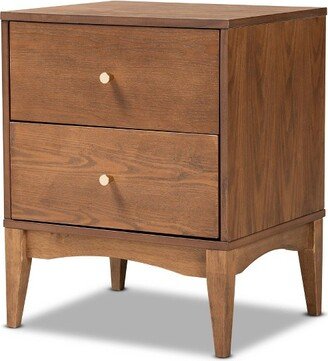 Landis Wood 2 Drawer Nightstand Ash Walnut/Gold