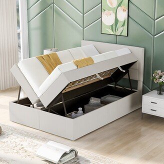 EYIW Full Size Upholstered Platform Bed with Storage Underneath, Beige