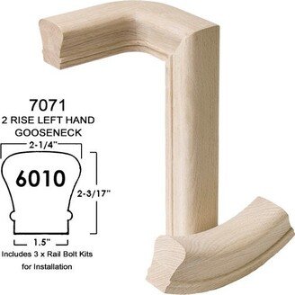 7071 White Oak 2 Rise Left Hand Gooseneck - 6010 Wood Staircase Handrail Fitting For Stair Remodel Wo-7071