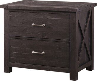 Two Drawer Wooden File Cabinet with Metal Handle Pull and Crossed Side Plank