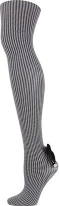 Faux Pearl-Embellished Bow Houndstooth Opaque Tights