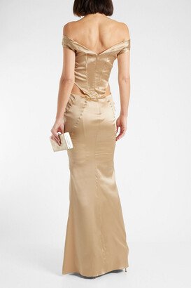 Off-the-shoulder cutout silk-blend gown