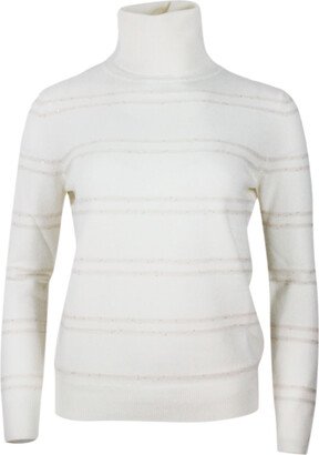 Turtleneck Sweater Made Of Soft Wool, Cashmere And Silk With Three-dimensional Workmanship Embellished With Micro Sequins