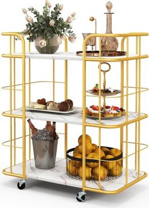 3-Tier Kitchen Storage Utility Cart Gold Rolling Bar Serving w/Lockable Casters