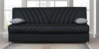 Cordova Black Leather Armless Sleeper Sofa with Storage