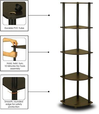 5-Tier Corner Display Shelf Bookcase in Espresso & Black - 11.6 x 11.6 x 57.7 inches