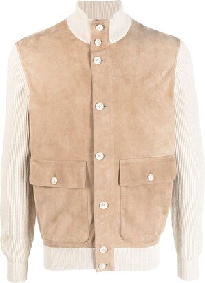 Panelled Suede Bomber Jacket