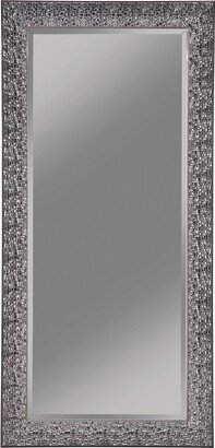 Rectangular Beveled Accent Floor Mirror with Glitter Mosaic Pattern, Gray