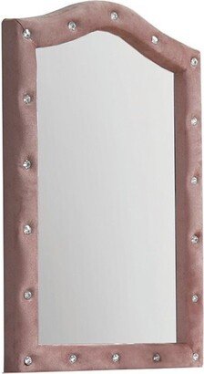 22 Inch Contemporary Upholstered Mirror, Crystal Tufting, Arched Top, Pink