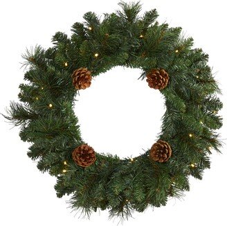 Pine Artificial Christmas Wreath with Lights and Pinecones, 20