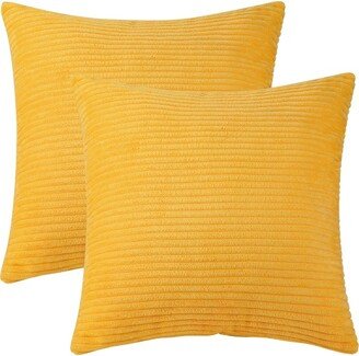 Unique Bargains Corduroy Modern Solid Striped Couch Sofa Home Decorative Pillow Covers Yellow 2 Pcs