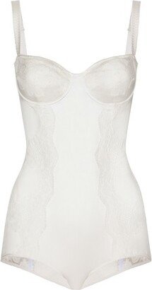 Silk balconette-bra bodysuit with lace detailing