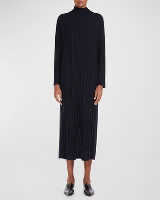 Ribbed Knit Mock-Neck Midi Dress