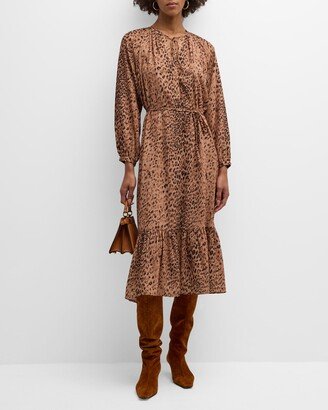 Sarai Animal-Print Flounce Midi Dress